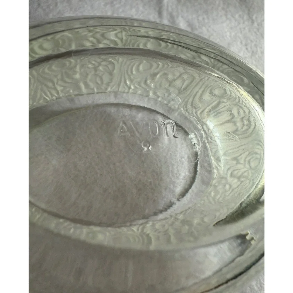 Vintage Avon Glass Trinket Dish Bowl Oval Frosted Floral 4.25